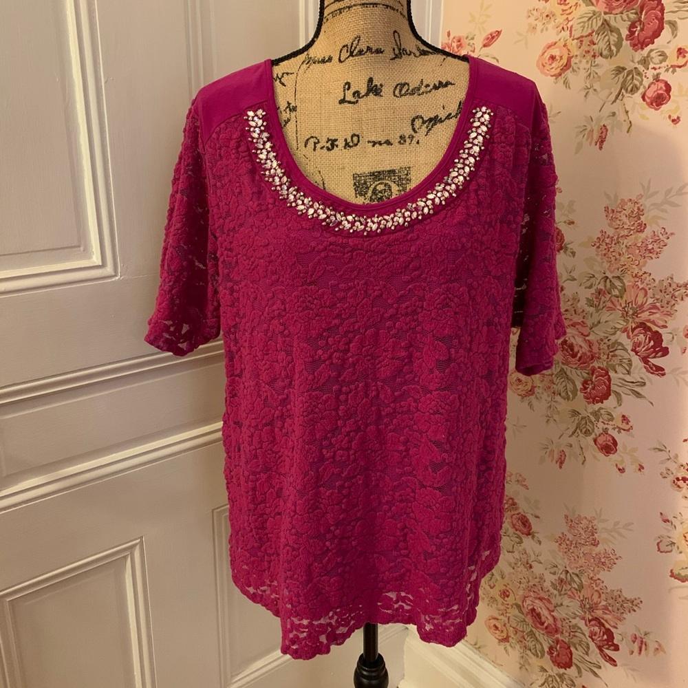 NY Collection | Purple Lace Embellished Blouse